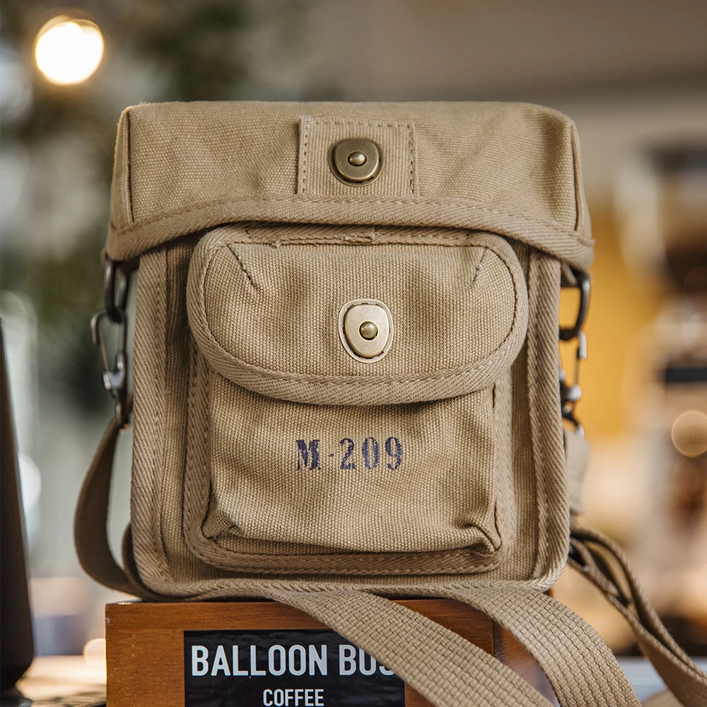 Maden Retro M209 Cipher Machine Crossbody Bag Outdoor Canvas Shoulder Portable Magnetic Buckle Square Waist Bag for Men