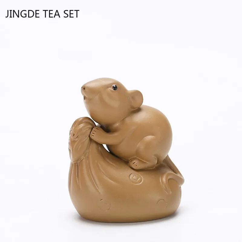 Tea Pet Ornaments Chinese Yixing Purple Clay Tea Pet Handmade Animal and Plant Model Tea Figurine Ornaments Set Decoration Exquisite Gifts