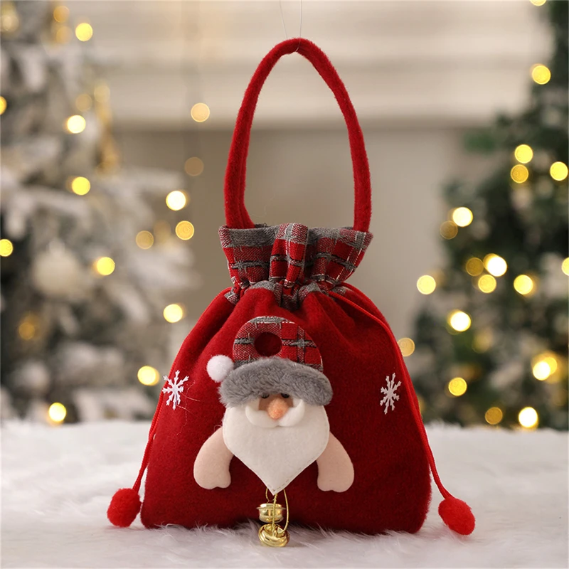 

2023 New Christmas Santa Sack Children Xmas Gifts Candy Stocking Bag Exquisite Santa Claus Printed Linen Christmas Candy Bag