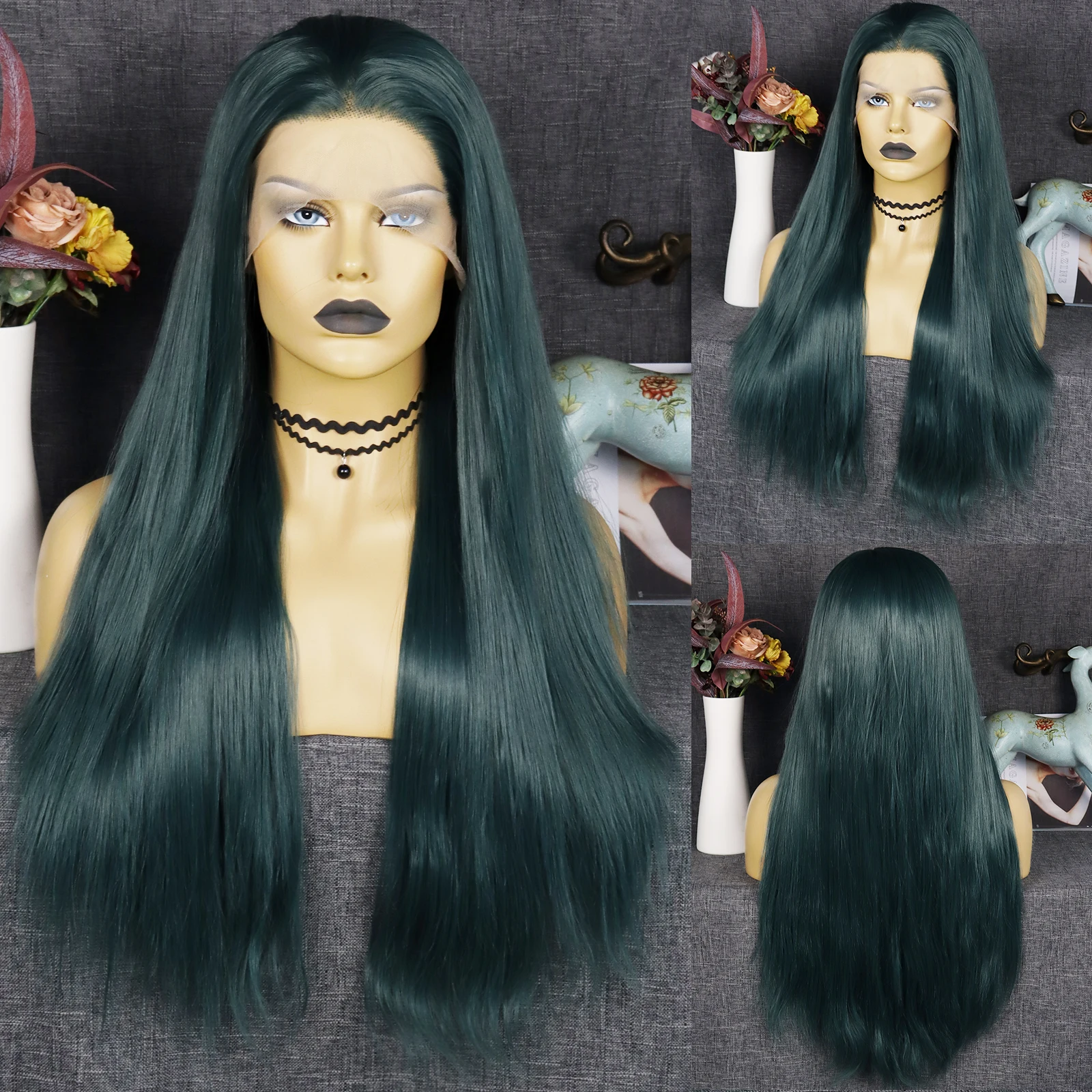 JT Synthetic 30IN 13x3 Lace Front Wigs Natural Hairline Deep Green Straight Wig For Black Women Hollywood Party Cosplay Wigs хип хоп iao hollywood undead hotel kalifornia black vinyl 2lp