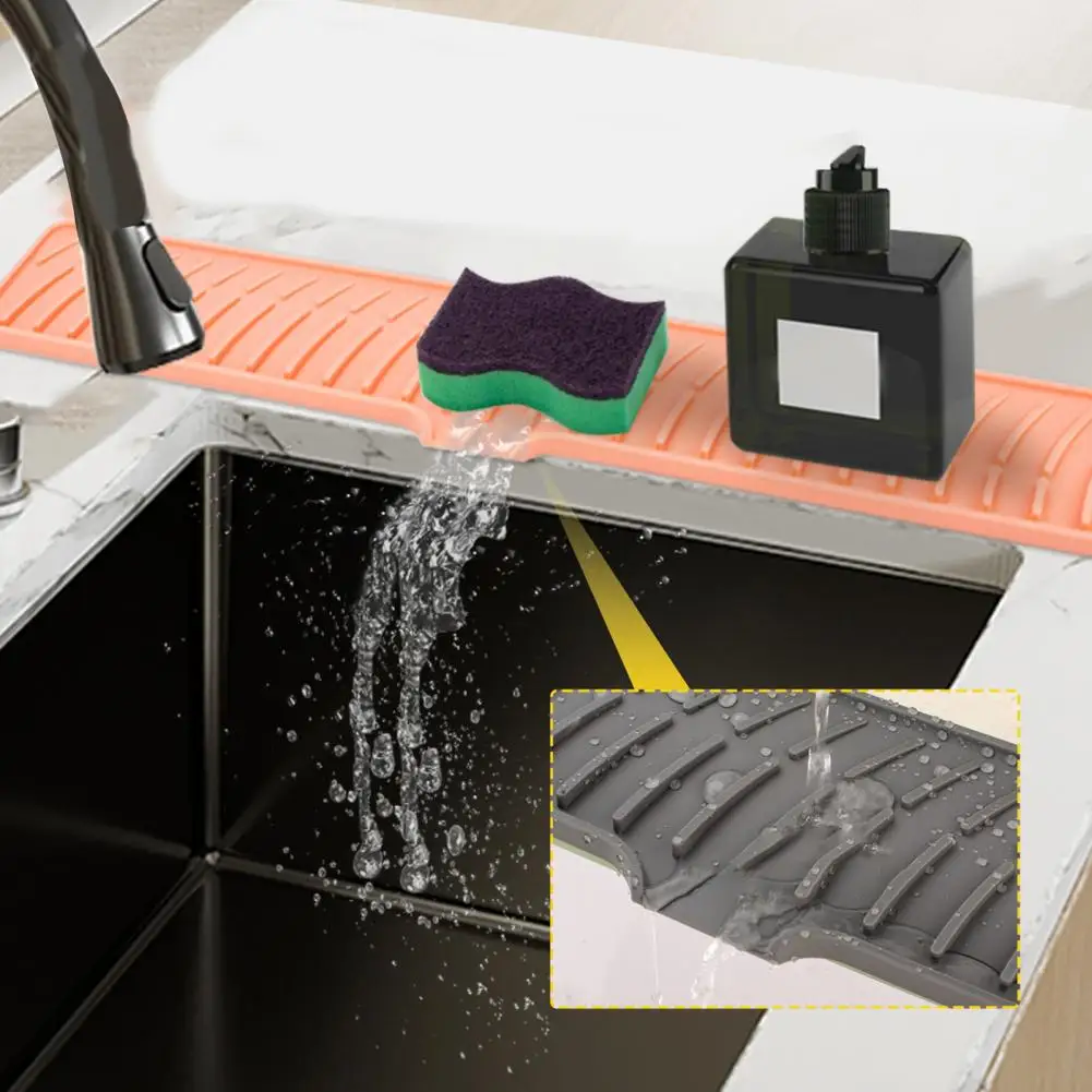 Drain Pad Anti-Slip Quick Drying Soap Spill-Proof Striped Silicone Faucet Mat Countertop Protector Kitchen Utensil Holder faucet mat kitchen tools