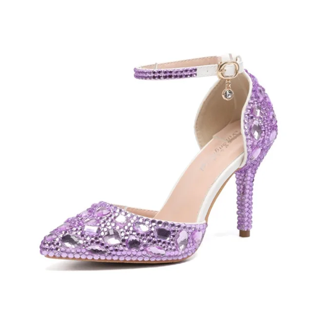 Size 34-43 Women Pointed Toe Hollow Stiletto Sandals Luxury Crystal Diamonds Women Pumps High Heels Wedding Prom Shoes