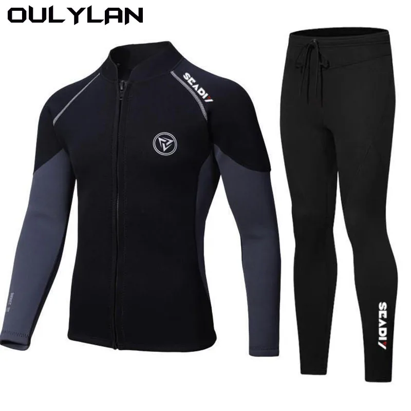Oulylan Men's Long Sleeve Diving Suit Scuba Jump Surfing Snorkeling Wetsuits Spearfishing 2/3mm Diving Wetsuit Jackets Pants