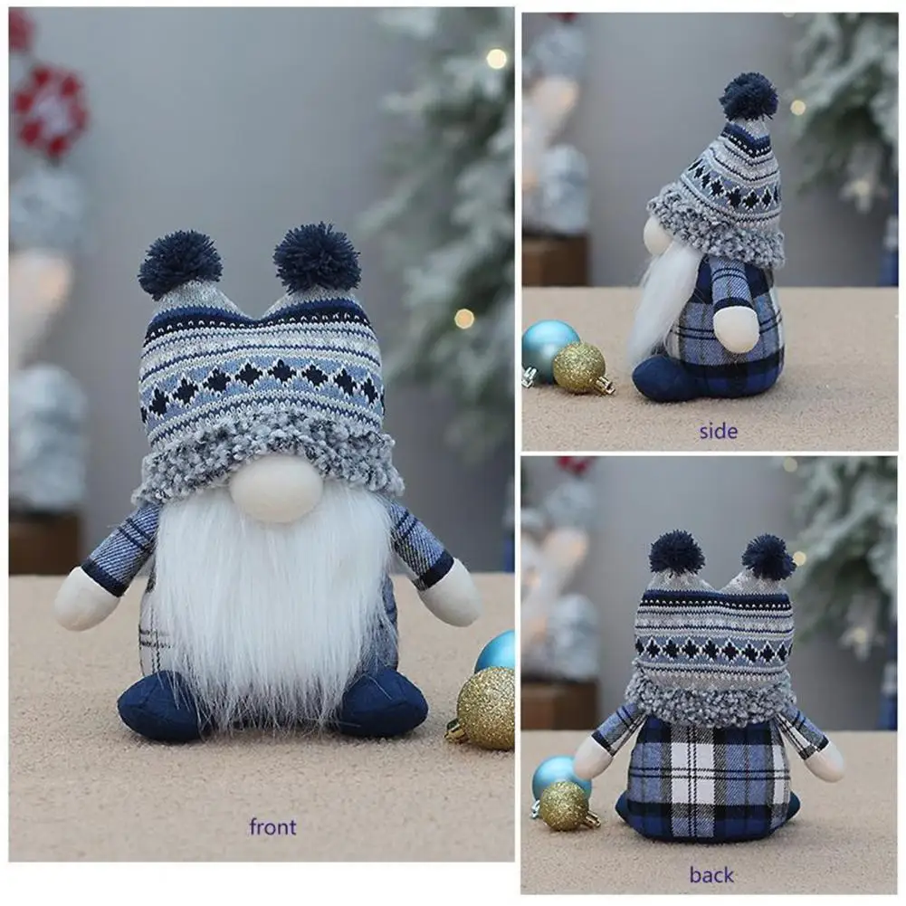 

Festive Gnome Decor Desktop Faceless Gnome Ornament Handmade Knitted Christmas Gnome Dolls with Full Beard Braid Cute for Gift