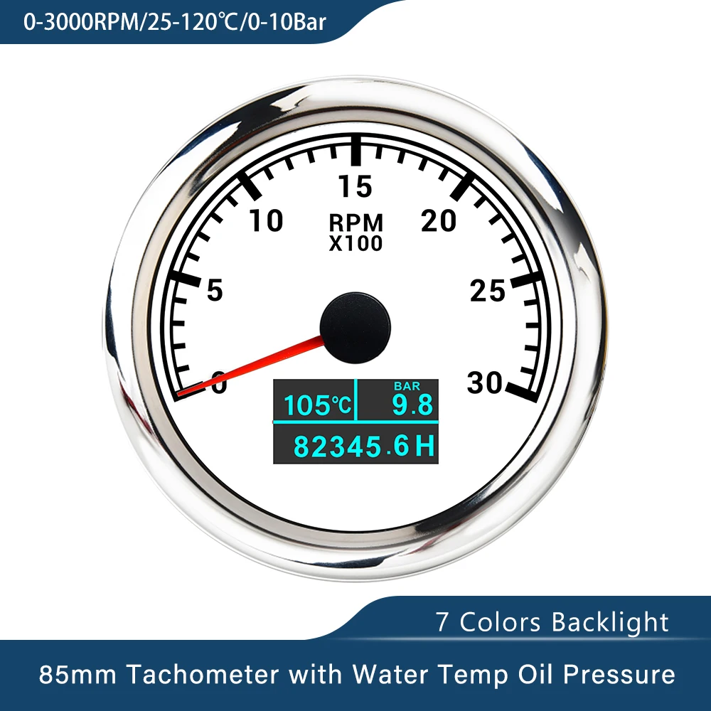Nuevo tacómetro Universal 3 en 1 de 85mm RPM con horas de presión de aceite medidor de temperatura del agua para coche barco yate
