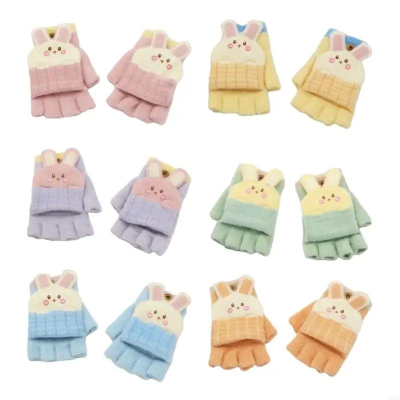 Children's Half Finger Gloves Cosy Polyester Fiber Breathable Warm Mittens for Active Boys Girls Aged 3-10T
