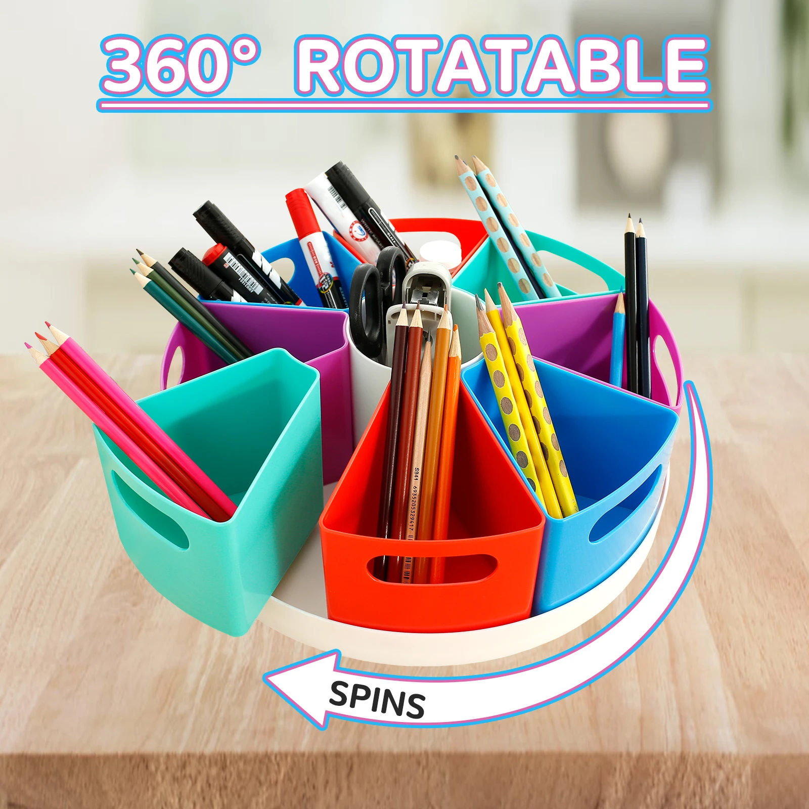 10/12inch 360&deg; Rotatable Art Supply Organizer Creative Pen Crayon Storage Portable Rotating Caddy Marker Desk
