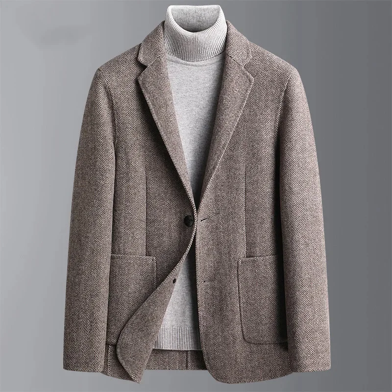 

2023 Men Plus Double-sided Wool Blazer Jacket Turn-down Collar Winter Autumn Outwear Handmade Coat Asian Size M-8XL