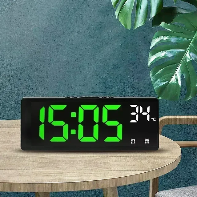 Voice Control Digital Alarm Clock Temperature Dual Alarm Snooze Desktop Table Clock Night Mode 12/24H LED Clock Watch Desk 1