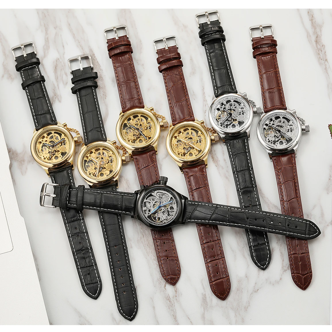 FORSINING Orologio da uomo di lusso con catena e corona, in acciaio dorato, con movimento meccanico automatico, impermeabile, da uomo_voghion.com