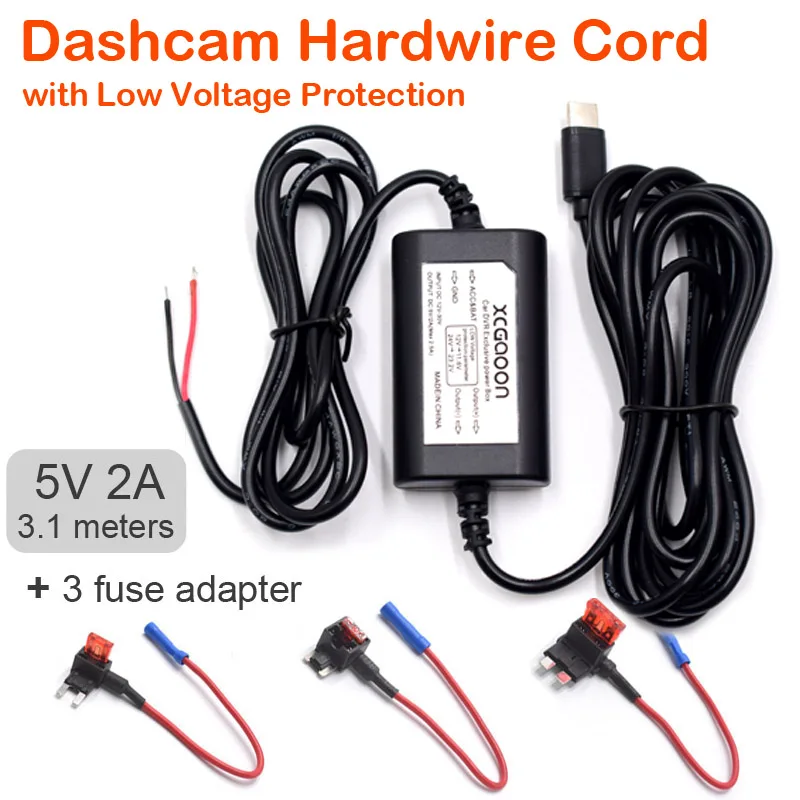 สายชาร์จกล้องรถยนต์ 5V 2A พร้อม Micro & Type-C 3 เมตร