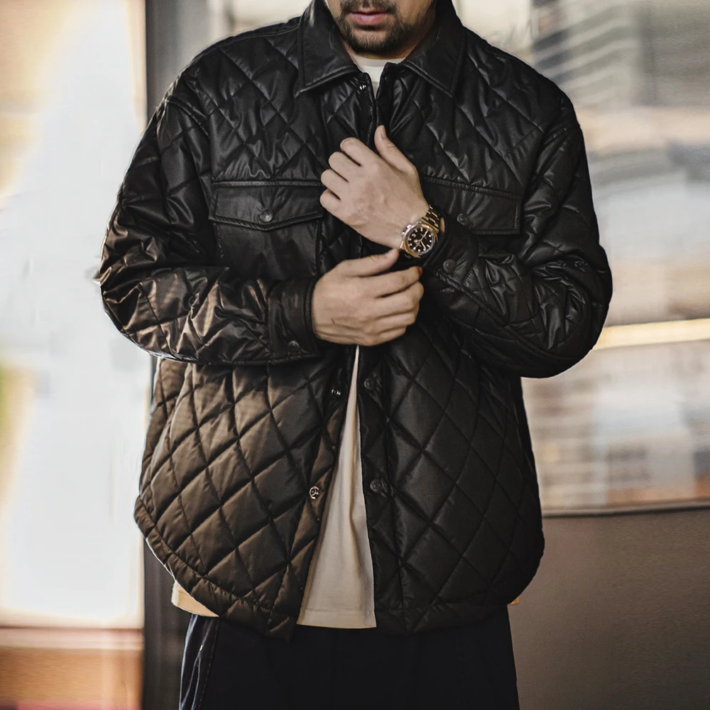Maden Retro Loose Fit Cotton-padded Coat Quilted Diamond Grid Jacket Collar Warm Versatile Men's Outerwear Autumn and Winter cotton jacket