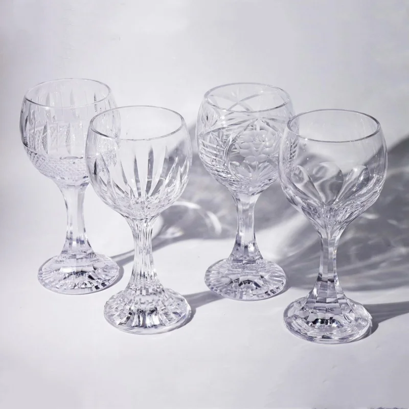 Antiques Style Multi Colored and Hand Cut Glass Crystal Hock Glass Wine Glasses with Cut Stem and Base Home Bar Decor drinking glass