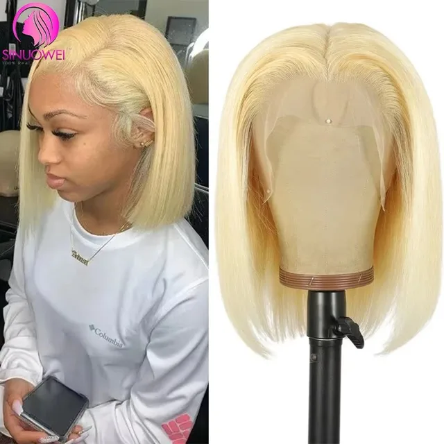 Perruque courte bob couleur blond miel 613, perruque bob droite, perruques en cheveux humains avec dentelle frontale 13x4, perruques avec fermeture en dentelle 4x4, perruque pas chère pour femme 1