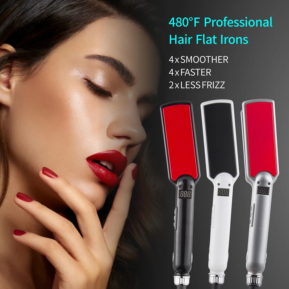 MCH Titanium Flat Iron 480F High Temperature 2 IN 1 Hair Straightener Curler Professional Wide Plates Keratin Treament Irons 6