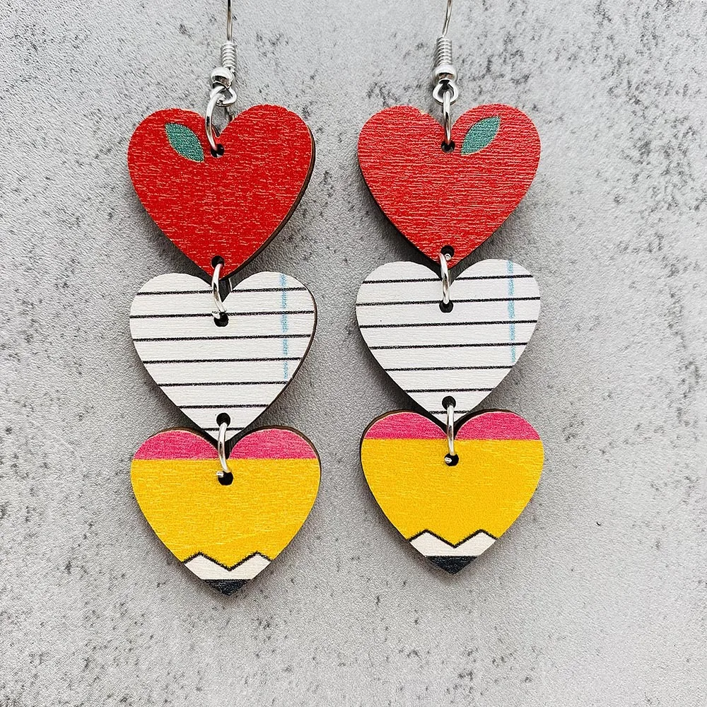 Wood Earrings Leopard Ruler Love Heart Student Jewelry Teachers Day Gifts animal earrings