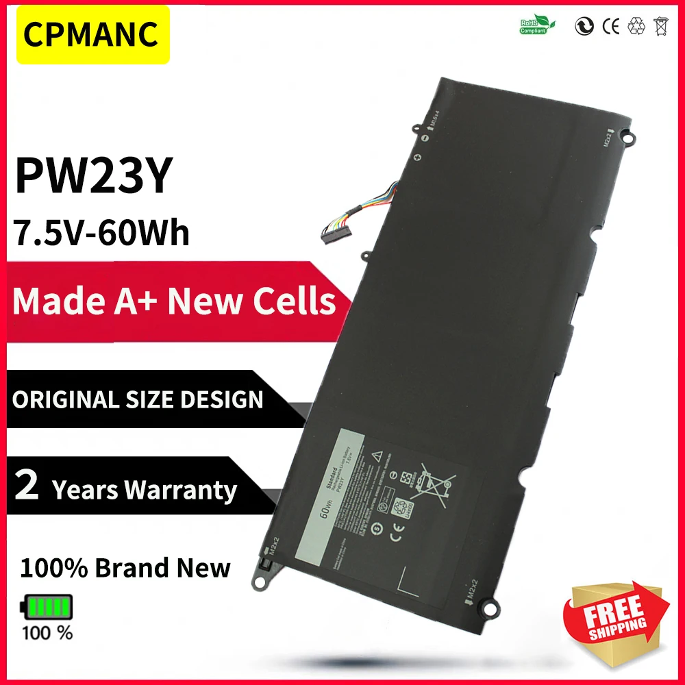 

Новый запасной аккумулятор CPMANC PW23Y для ноутбука DELL XPS 13 9360 серии RNP72 TP1GT 7,6 в 60 Вт/ч