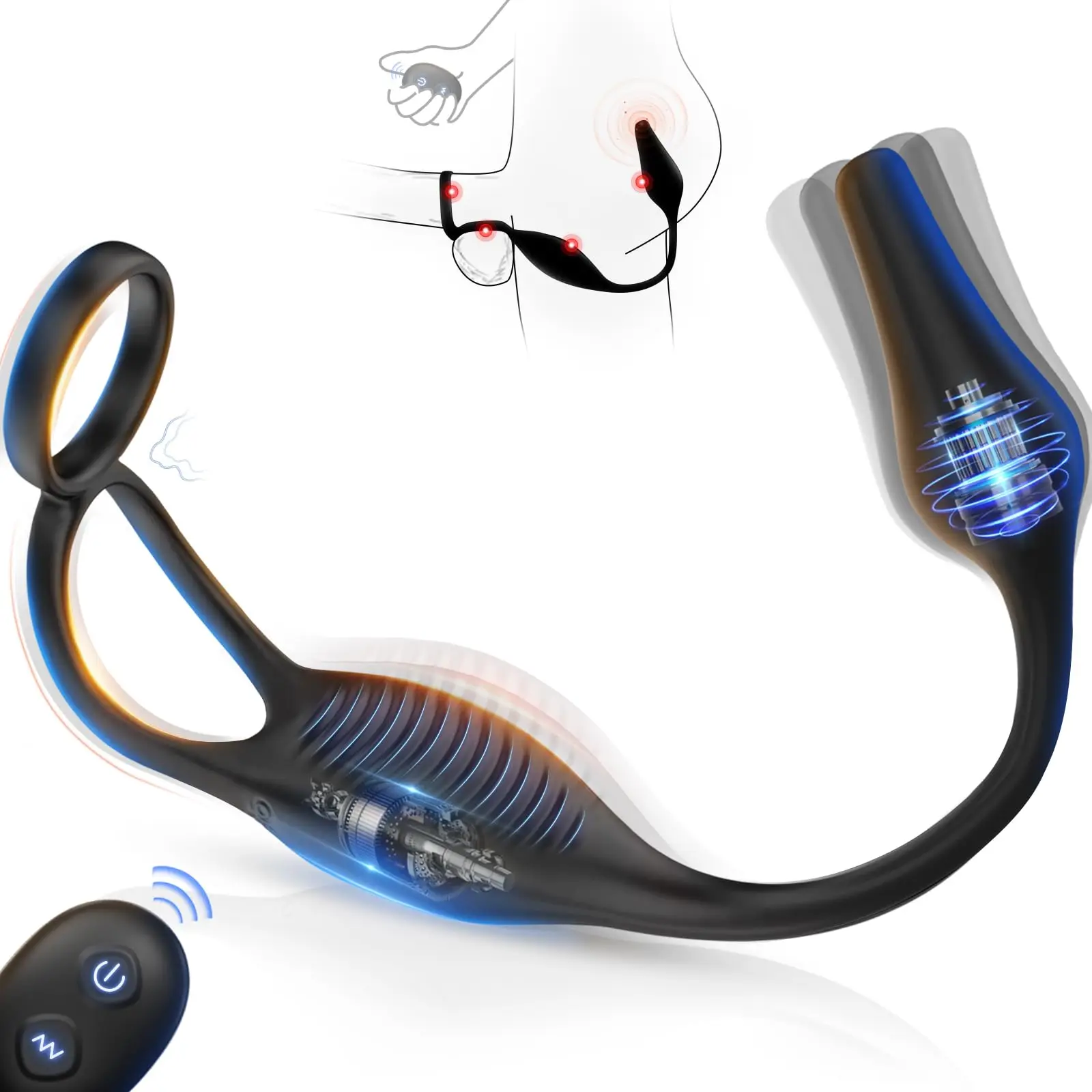 Male Sex Toy Men's Prostate Massager-4 in 1 Vibration Ring with Remote Control, 7 Modes Toy Butt Plug G-Spot Vibration Dildos V