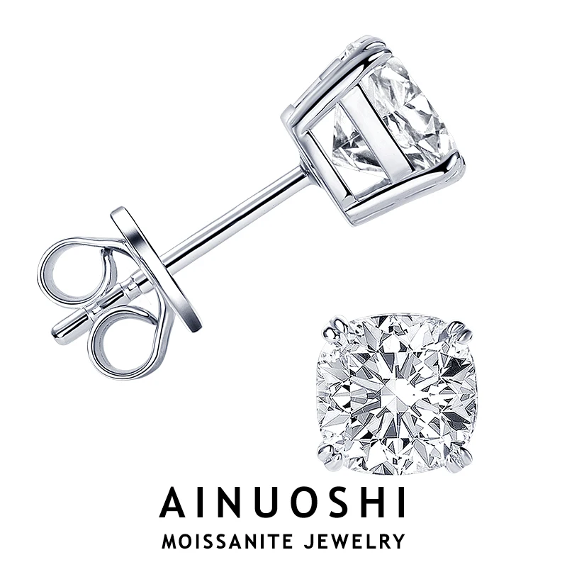 

AINUOSHI 3.0cttw. Cushion Cut Moissanite Stud Earrings for Women Original 925 Sterling Silver Wedding Earring Jewelry Gift