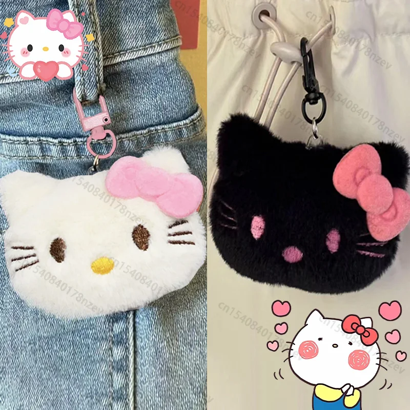 Kawaii-Hello-Kitty-Cute-Pendant-Plush-Keychain-Sanrio-Cartoon-Black-Cat ...
