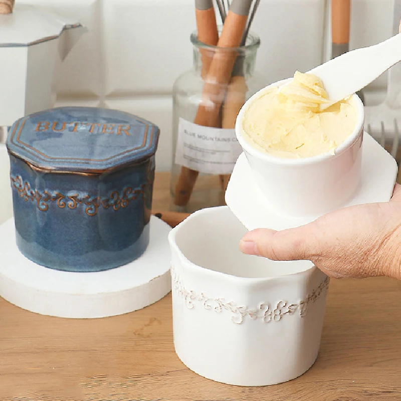 Ceramic Tableware Butter Box Polygon Butter Crisper Cheese Sealed Jar Western Box Cheese Slicer Dish Tableware