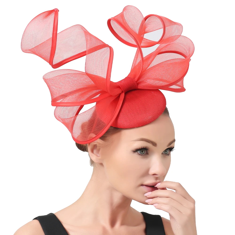 New Ladies Royal Blue Bridal Derby Pillbox Hats With Bowknot Flower Imitation Sinamay Hat Women Wedding Hair Accessories SYF774 4