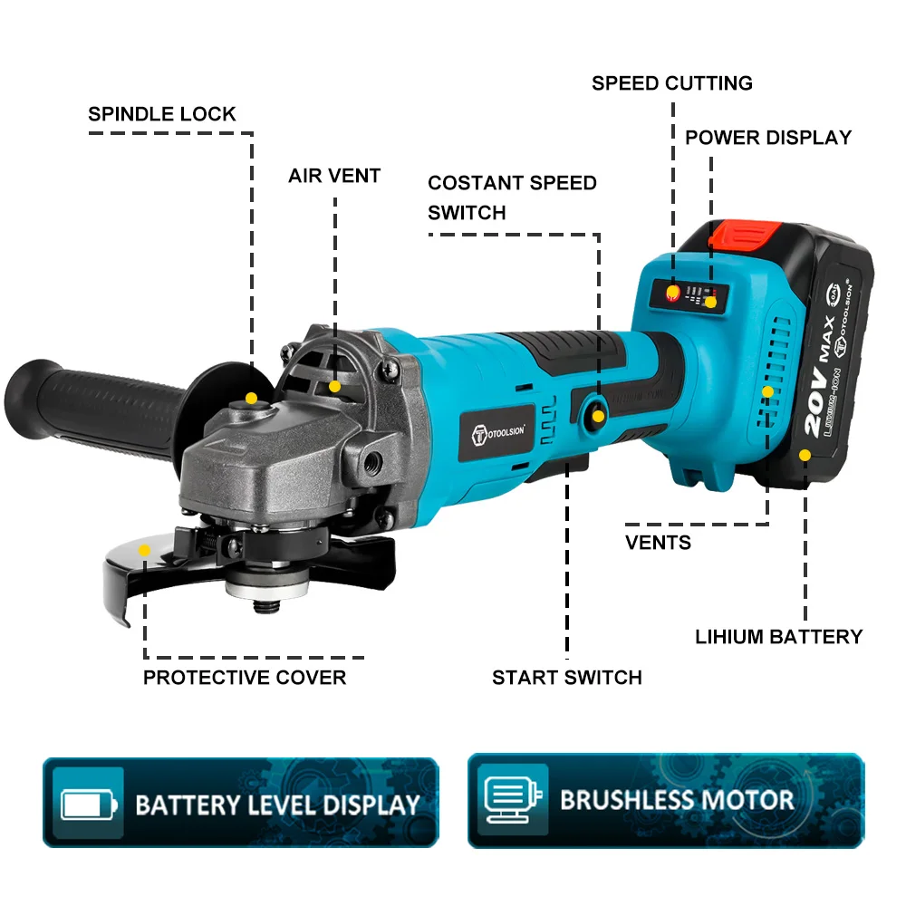 Powerful Electric Brushless Angle Grinder with 20V Cordless Lithium Ion Battery for Cutting and Grinding Abrasive Cutting-Off 3