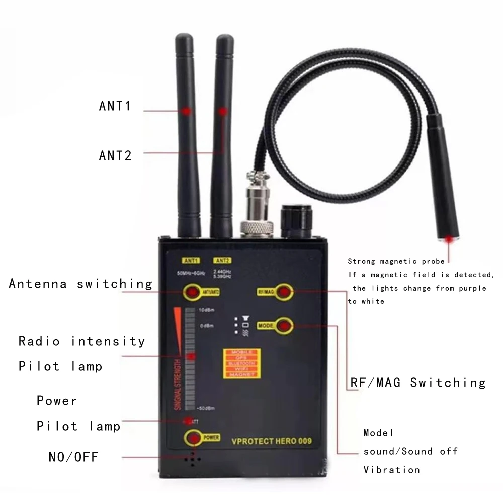 Hero 009 Wireless Signal Detector VHF/UHF Anti-Spy GSM Wifi Scan Finder Magnetic MAG Signal Detector signal detector