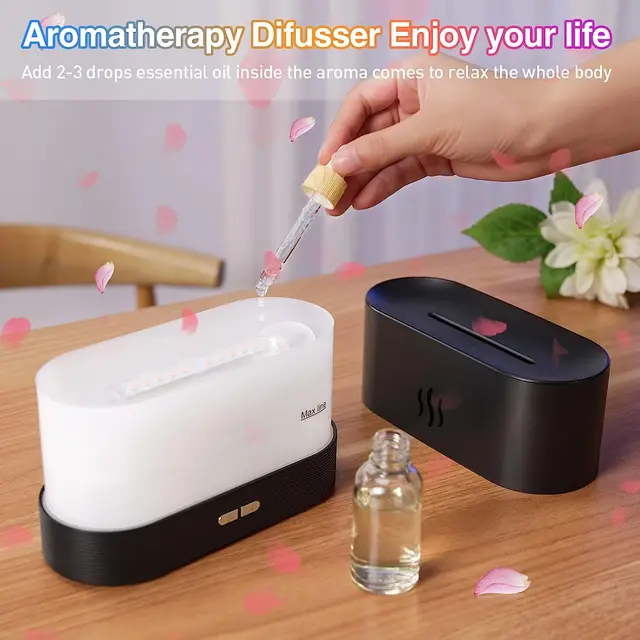 Aroma diffuser Air humidifier Ultrasonic cold mist atomizer Led essential oil simulation seven color flame lamp diffuser bedroom 5