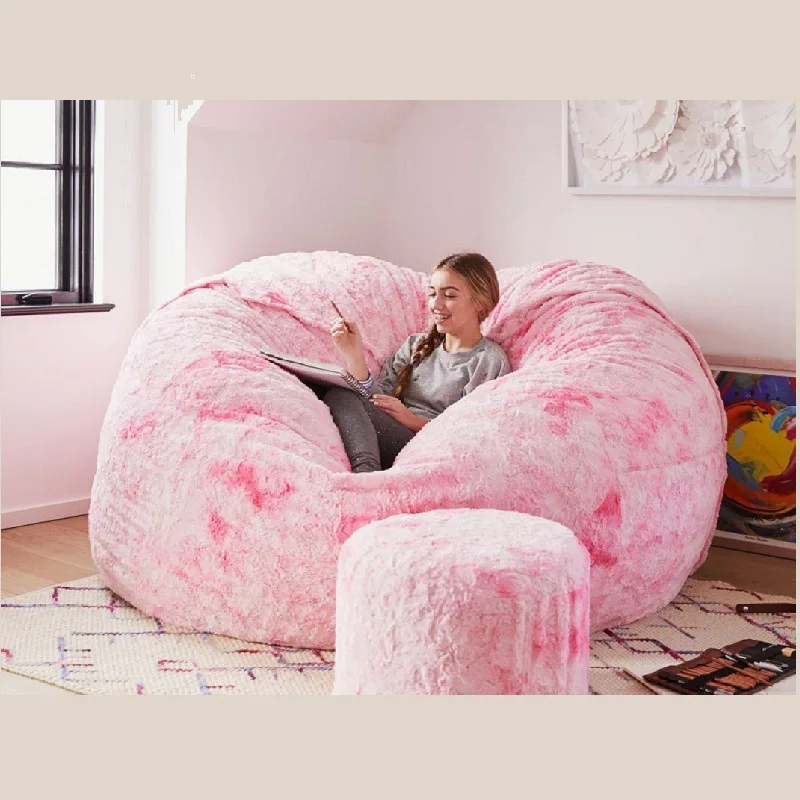 5FT Big Round Bean Bag Chair Cover Comfortable Soft Giant Fluffy Faux BeanBag Lazy Sofa Bed Recliner Pouf（no filler） |