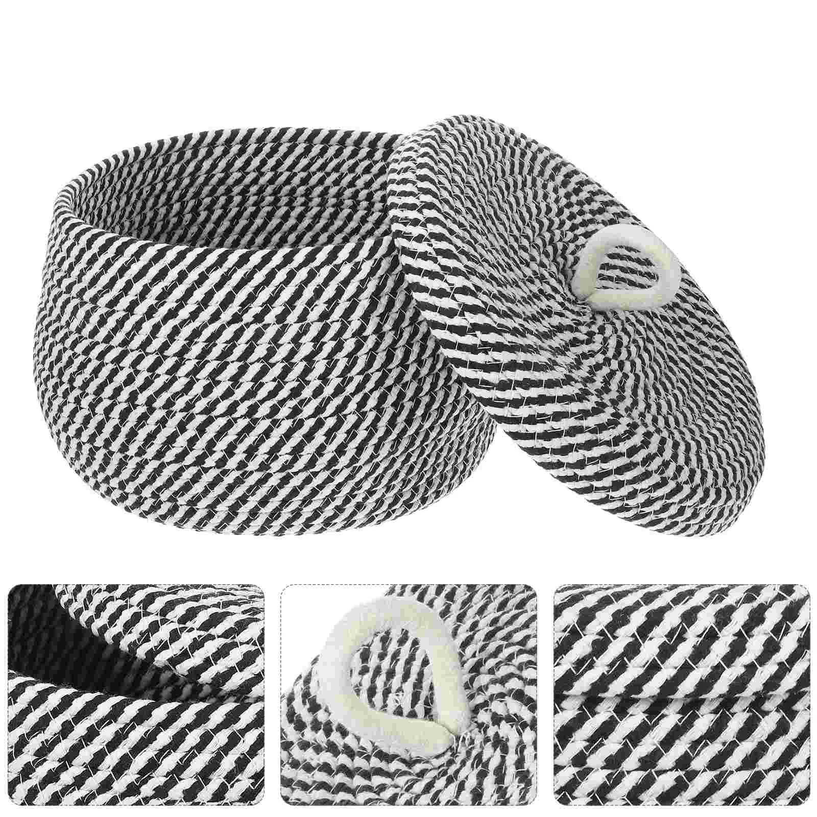 

Cotton Rope Woven with Lid Temporary Storage Basket for Home Kitchen Egg Black and White Pattern