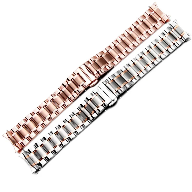 Elegant Curved End Stainless Steel Watchband - Versatile Strap