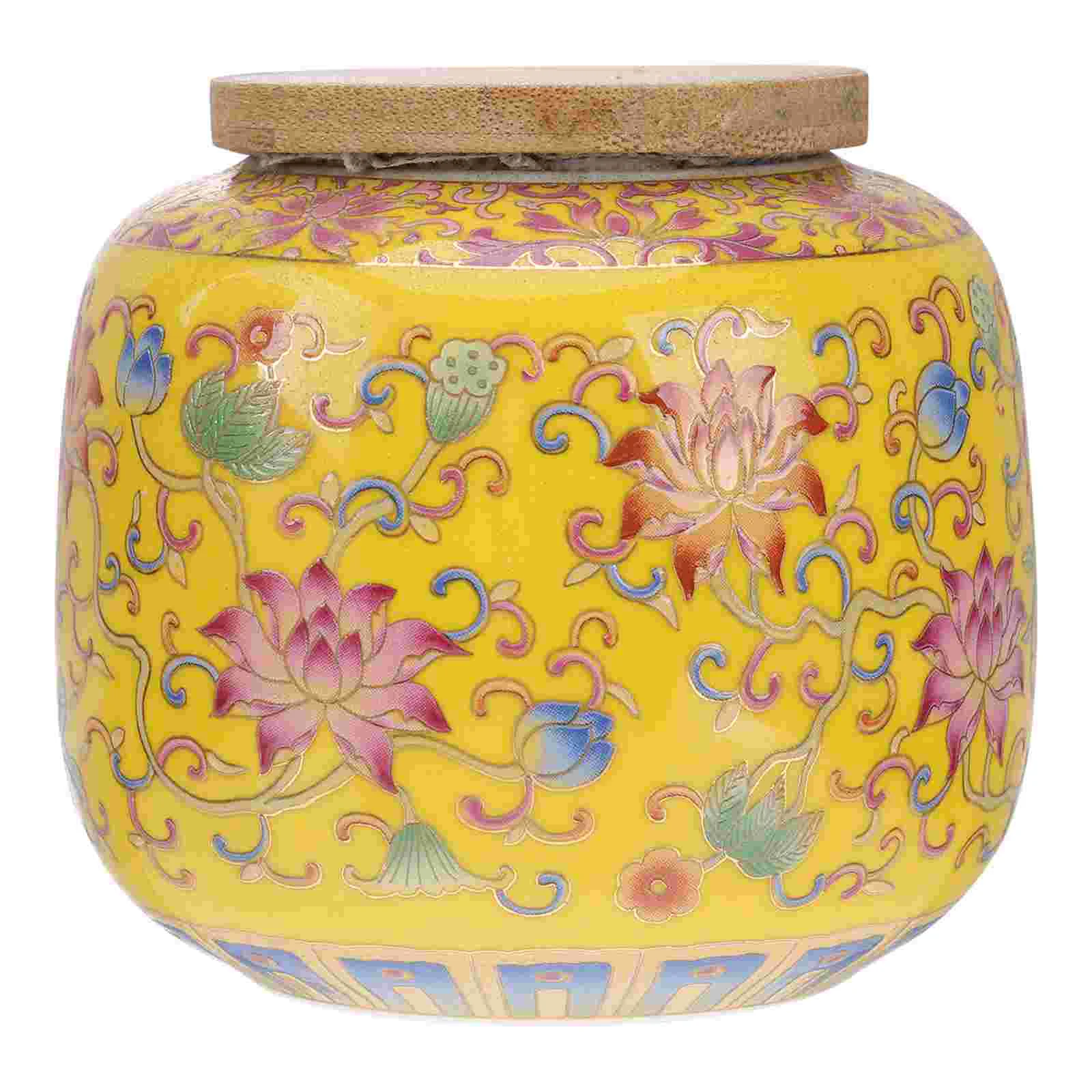 

Loose Tea Ceramic Kitchen Canisters Oriental Food Storage Jar Airtight Wood Lid Cover Vintage Coffee Canister Tea Gift Tin Candy