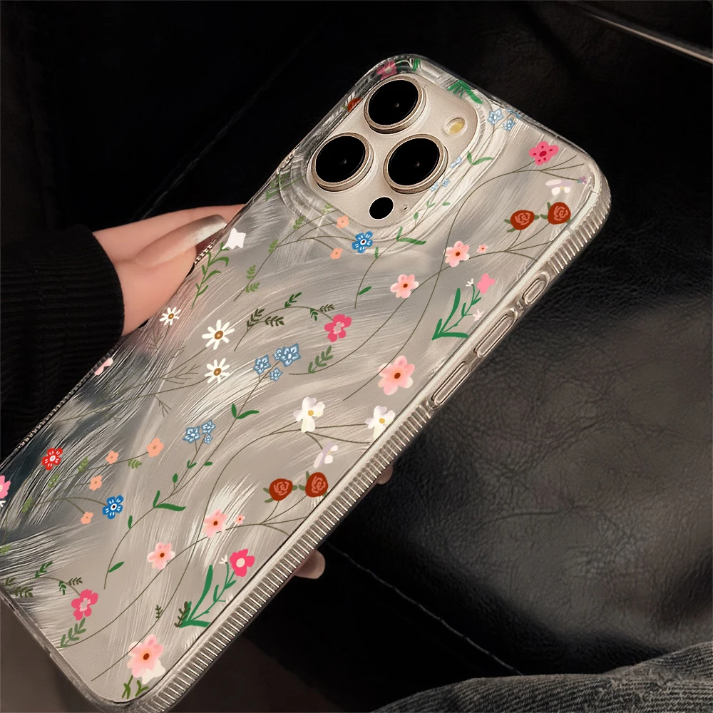 Romantic Flower Aesthetic Slim Case with Sheer Feather Yarn Cushioning Cover