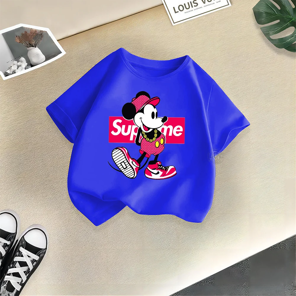 Cute Disney Summer Kids Cotton T-shirt Cute Playful Minnie Cartoon Boy Girl T-shirt Street fashion casual children's clothing 6