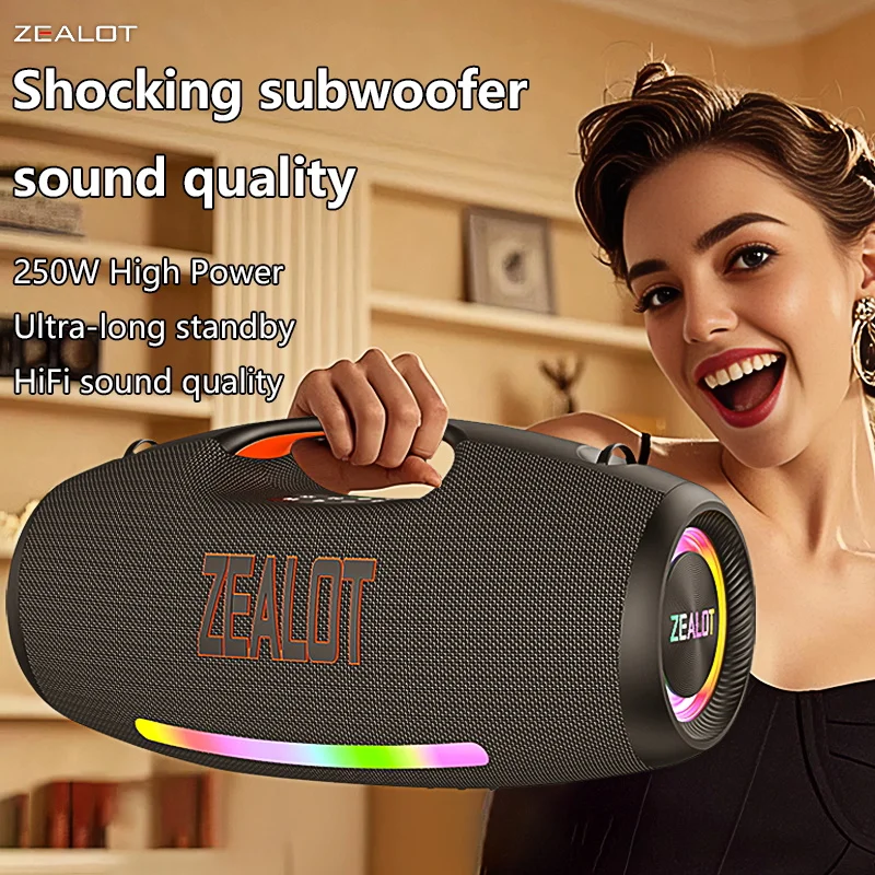 Zealot S89 250W Portable Bluetooth Speaker High Volume Waterproof 48000mAh Wireless TWS Subwoofer Support USB/TF/AUX RGB light