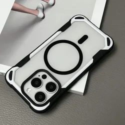 Luxury Armor Magnetic Clear Hard Bumper Phone Case - Dual Color Design for iPhone 14 (Black)