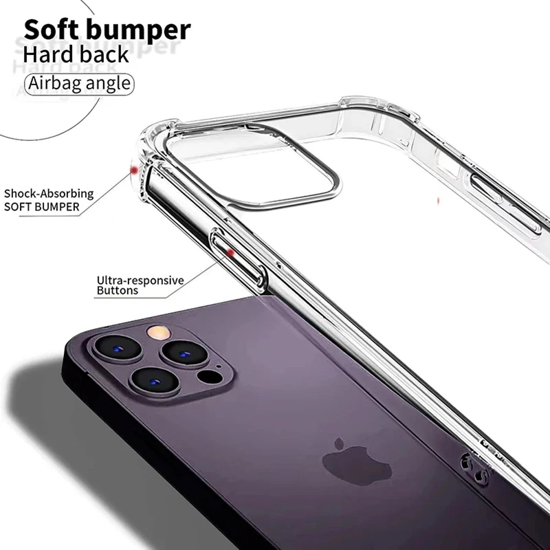 Luxury Shockproof Clear Silicone Phone Case - Transparent Slim Bumper Shell Back Cover