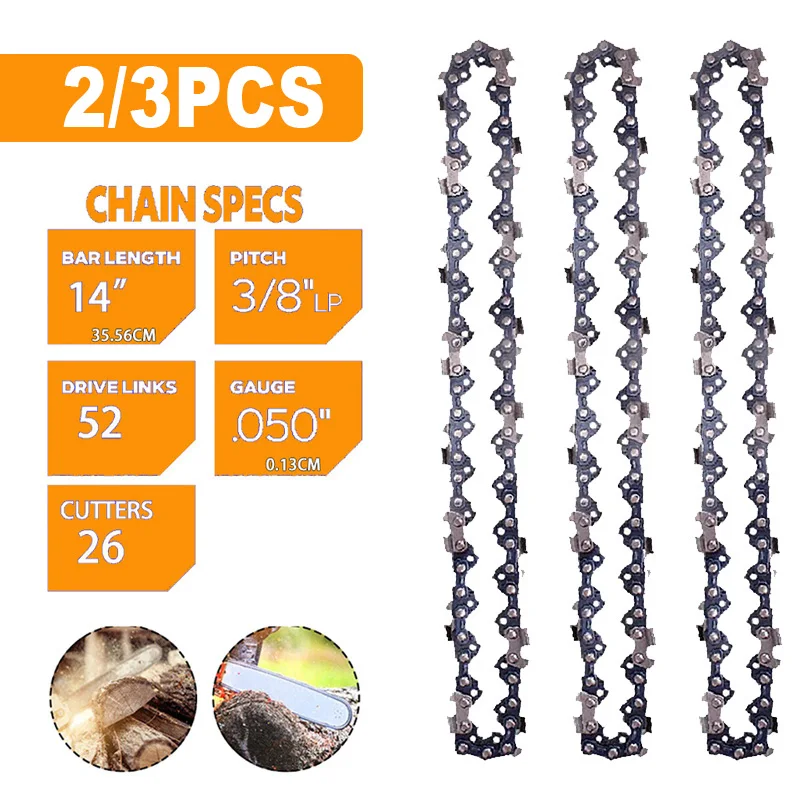 14 inch Metal Chainsaw Chain 3/8" Pitch 52 DL 0.050" Gauge 26 Cutters Drive Electric Saw Accessory Replacement 2/3 PCS chainsaw chain