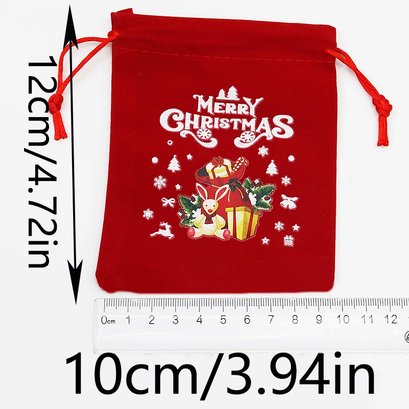 (5 Pieces/bag) 10*12cm Christmas Ornament Gift Bag Velvet Candy Bags Cartoon Cute Pattern Apple Bag Storage Package