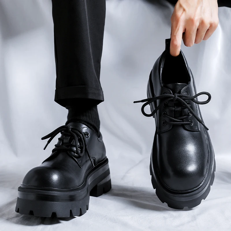 Autumn New Streetwear Fashion Business Casual Thick Platform Increase 8CM Leather Wedding Shoes Harajuku Korean Fashion Shoes 2