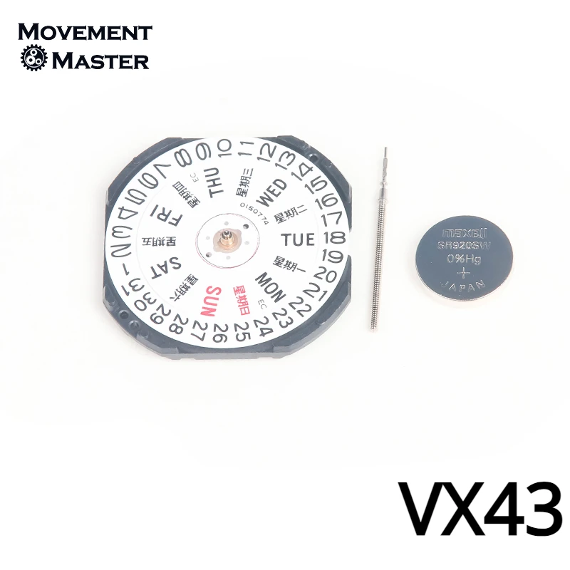 

New Epson VX43 Quartz Movement Japan Mouvement Original Double Calendar VX43E Movement 3 Hands Parts Automatic