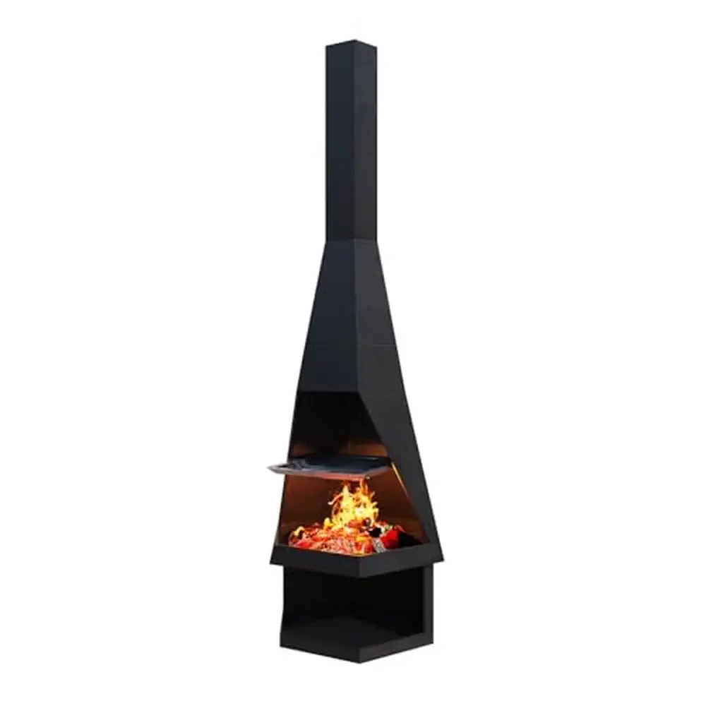 Steel Wood Burning Fire Pit Outdoor Rocket Design Set Accessories Metal Fireplace
