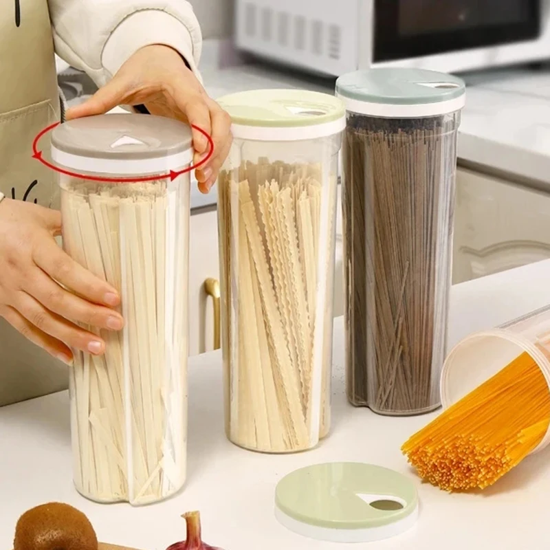 3Pcs Noodles Jars Transparent Box Large Capacity Sealed Jar Kitchen Organizer Moisture-proof Grain Noodles Storage Jar Round Can 2