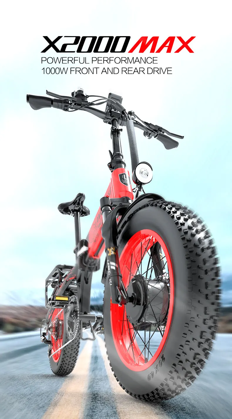 Lankeleisi X2000 Max Elektro-Schneefahrrad 2000W Doppelmotoren 20 Zoll Reifen 130km Reichweite 48V 20Ah Akku Mountain E-Bike – Detail 1