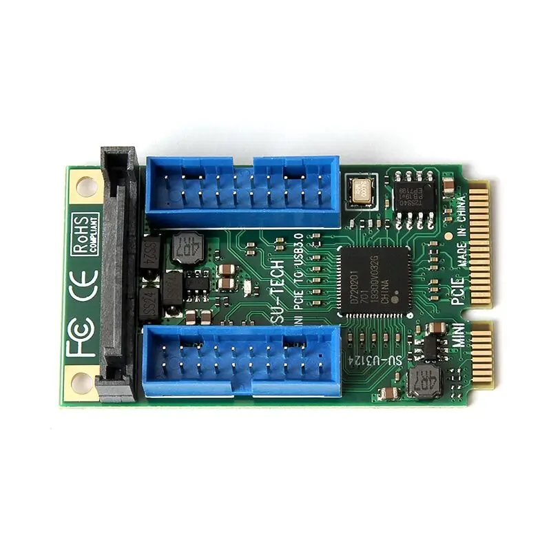 Mini Pci-e para Usb 3.0 Adaptador Riser Cartão Mini Pci Express para Duplo 19 20pin Usb3.0 Placa de Expansão 15pin Sata Power para Desktop pc
