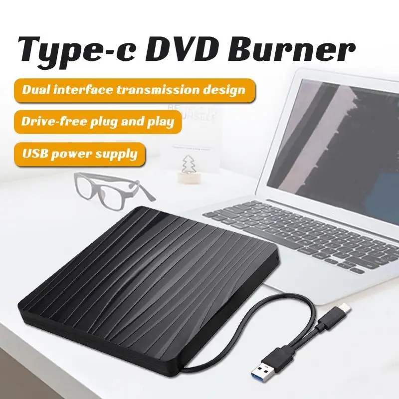 Dual Type-C USB3.0 External DVD CD Drive DVD-ROM CD-ROM Player Burner Writer RW External Optical Drive for Laptop Desktop PC
