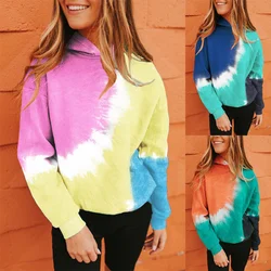 Colorido longo mangas compridas camiseta com capuz pulôver sweatershirt estudante feminino solto primavera e outono fino superior feminino sportswea