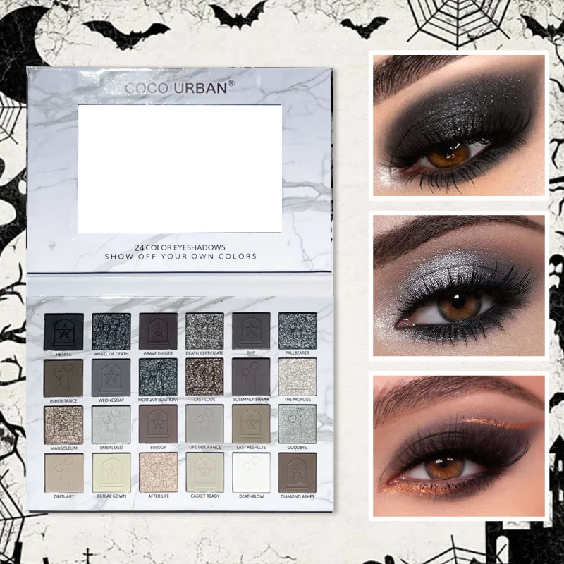 24 Color Matte Eye Shadow Plate Halloween Gothic Punk Style Black Sequin Eye Shadow Palette Lasting Makeup Cool Girl Eye Shadow 6