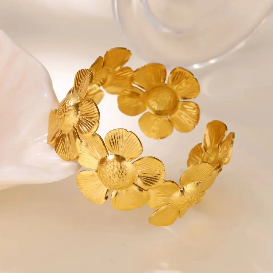 For Women Stainless Steel Flower Bangles